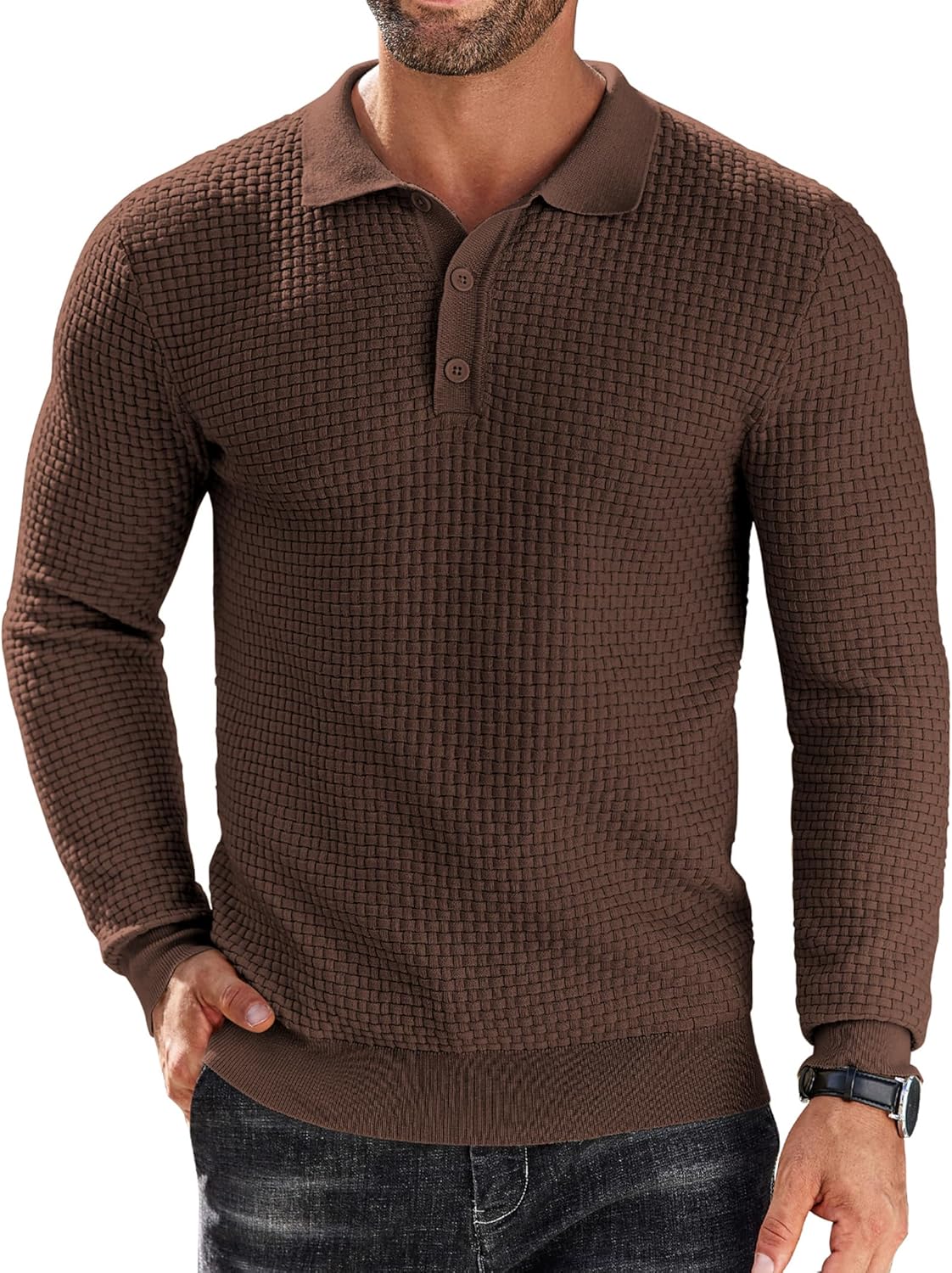 COOFANDY Men's Knit Polo Shirts Long Sleeve Lightweight Fashion