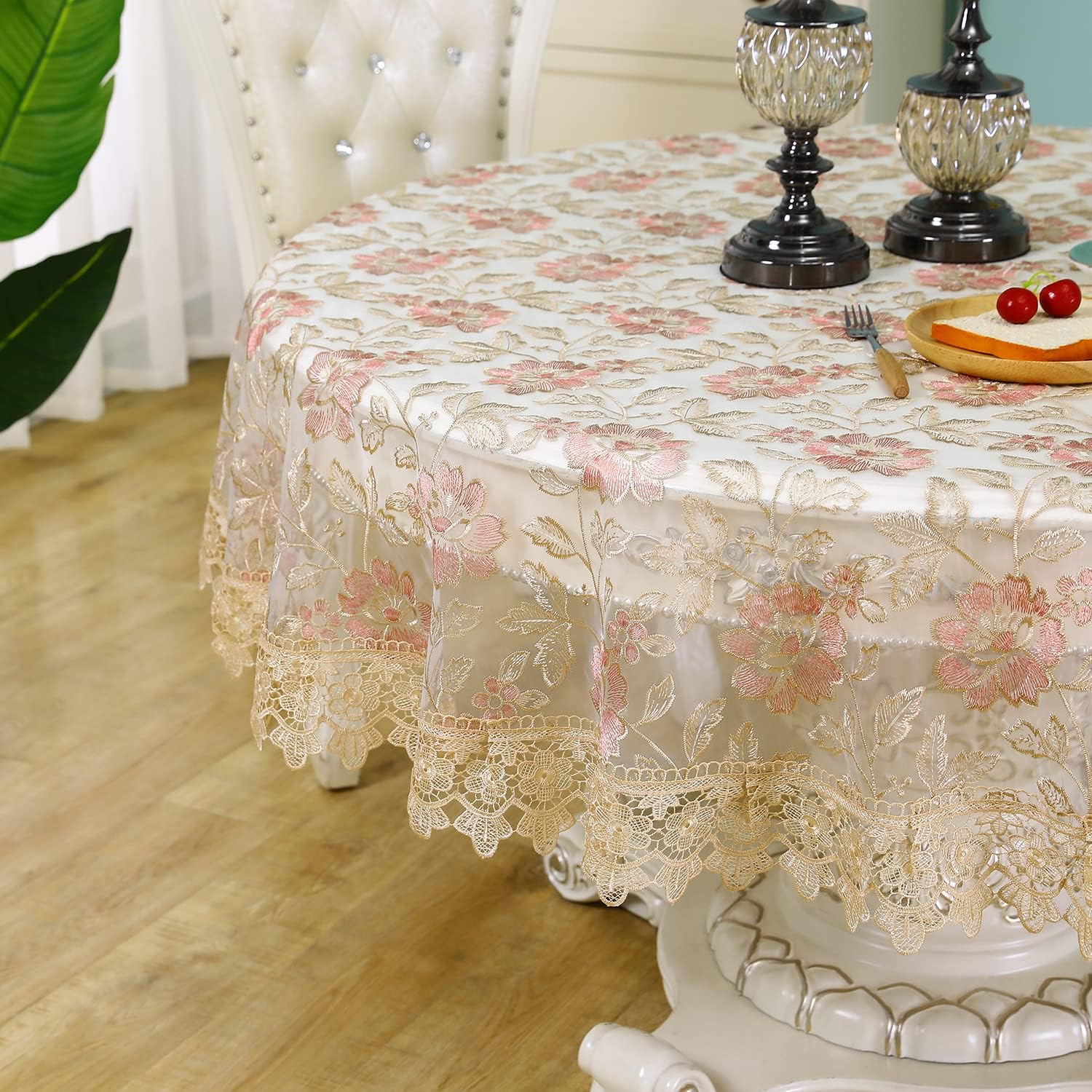 Lace Table Cloth Floral Embroidered Decor for Vintage Style