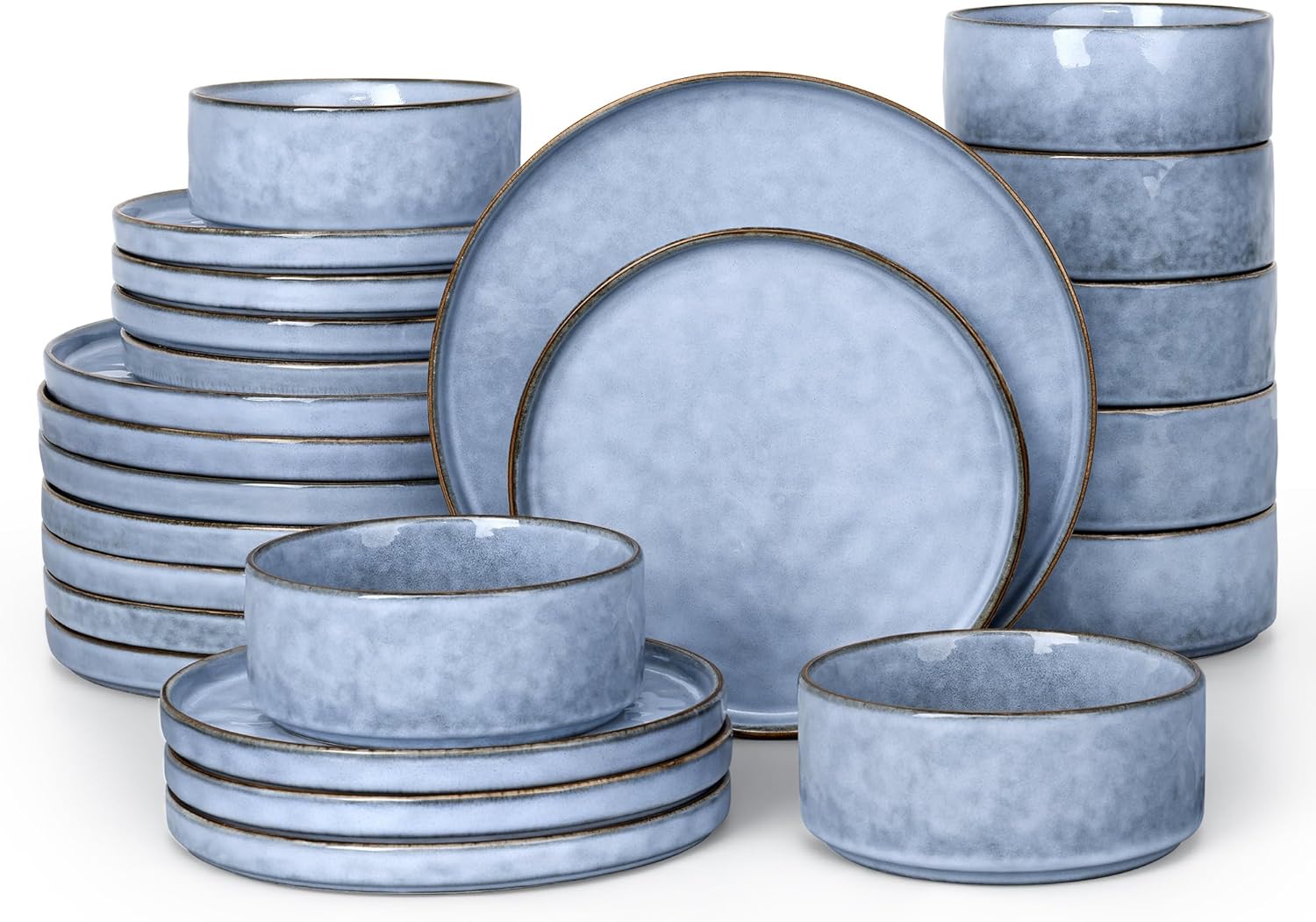 LIANYU 24 Pcs Dinnerware Set for 8, Serenity Blue Stoneware