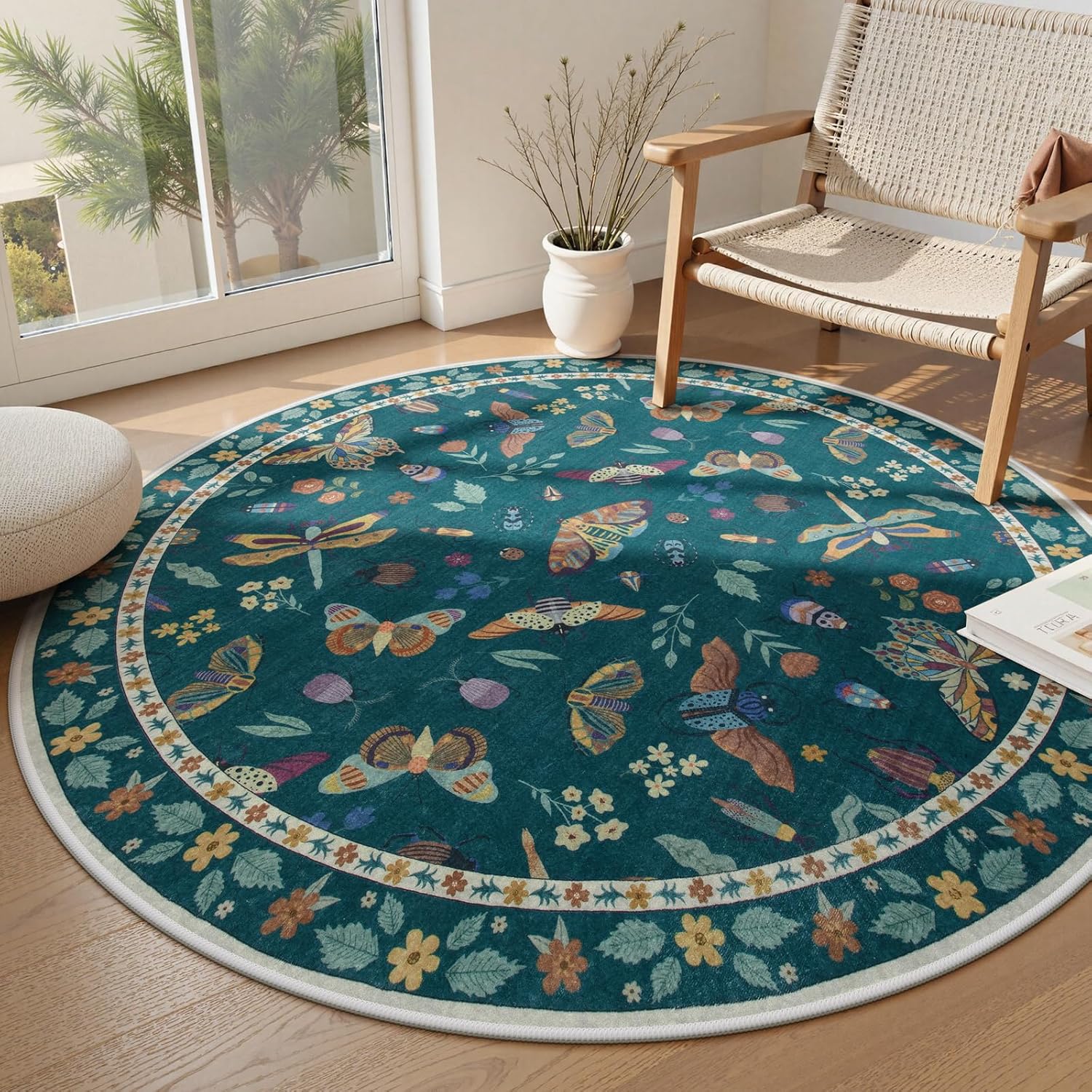 Lahome Insect Washable Round Area Rug, Soft Non-Slip 6ft Carpet