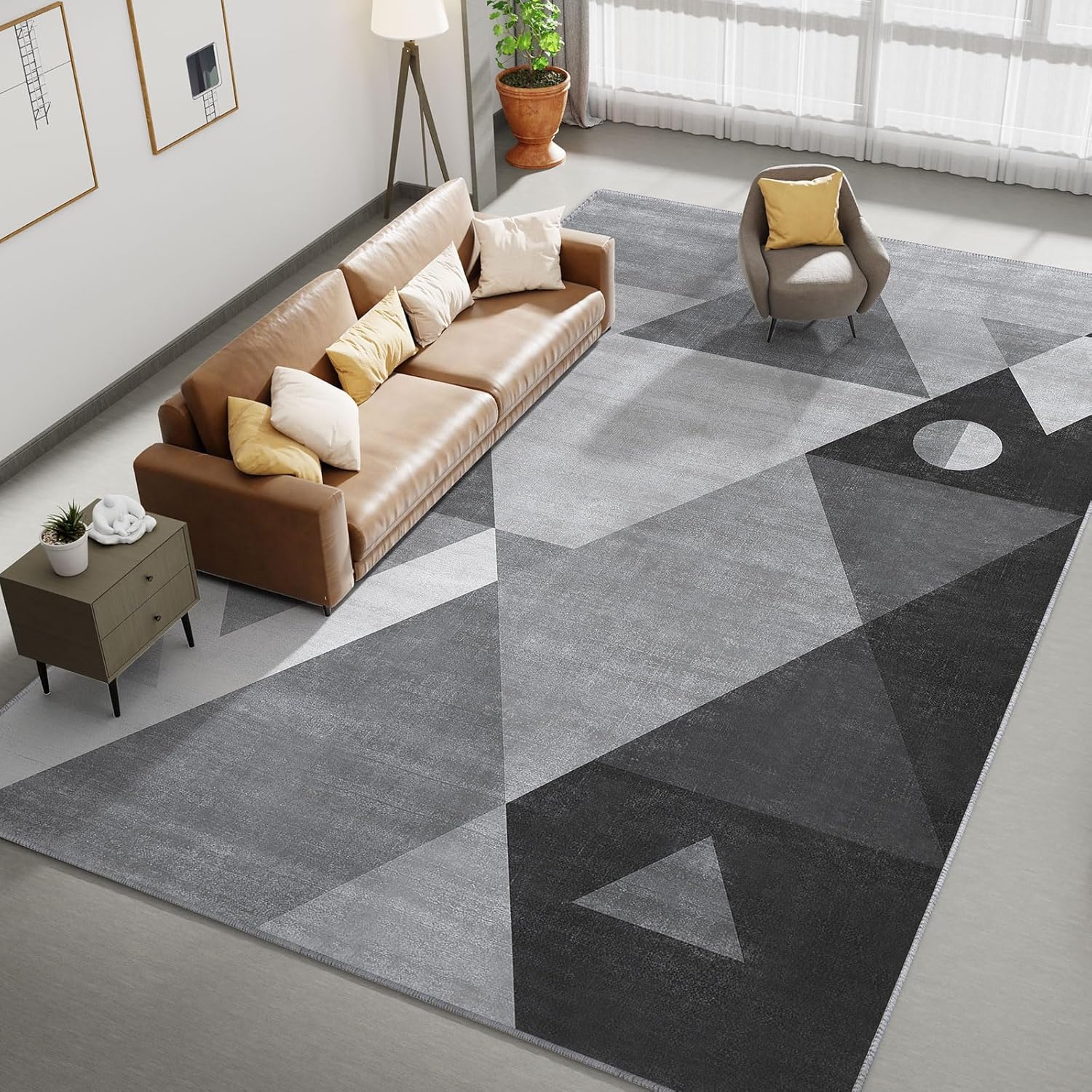 Soft Non-Slip Washable 5x7 Rug - Geometric Style