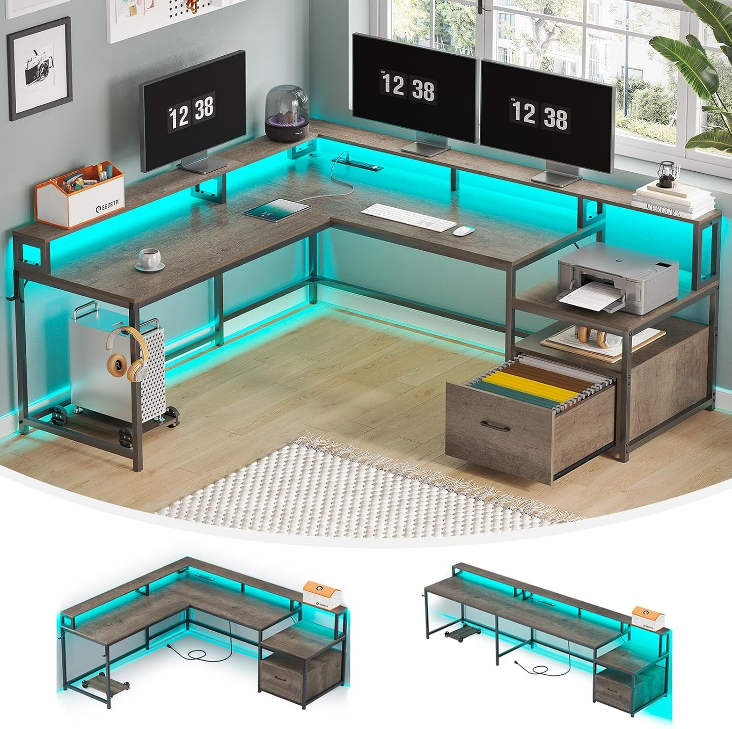 SEDETA L-Shaped Desk: Dual Person Workspace Powerhouse