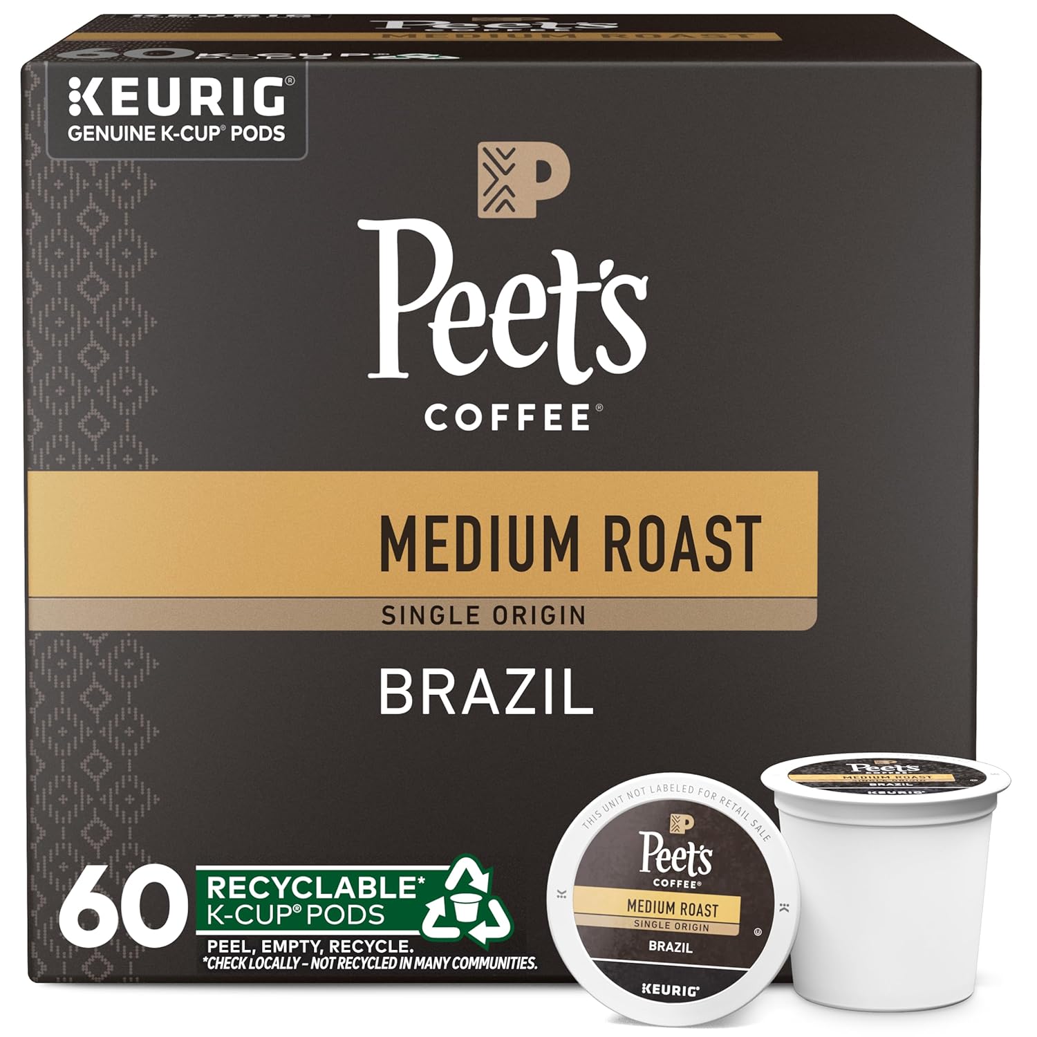 Peet's Coffee Medium Roast K-Cup Pods - Single Origin Brazil