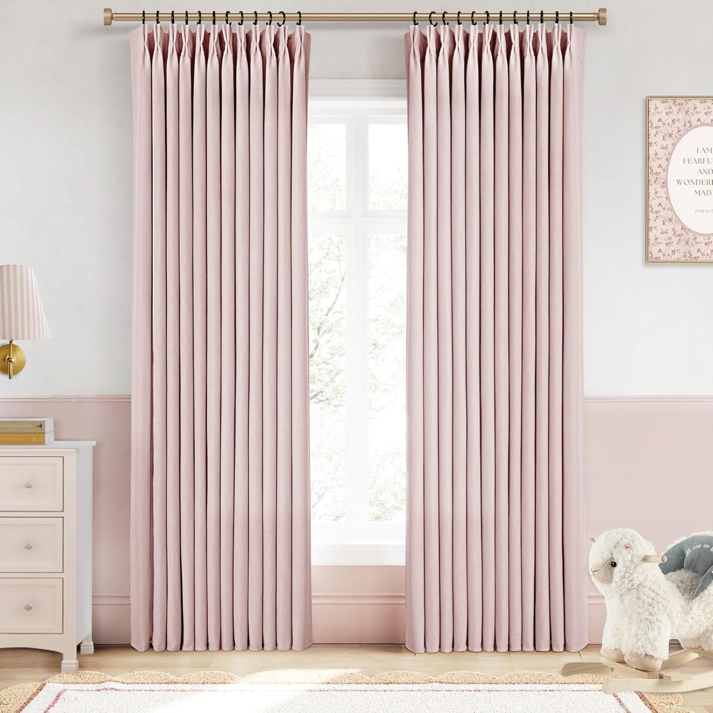 Pink Pinch Pleated Linen Curtains for Living Room and Bedroom