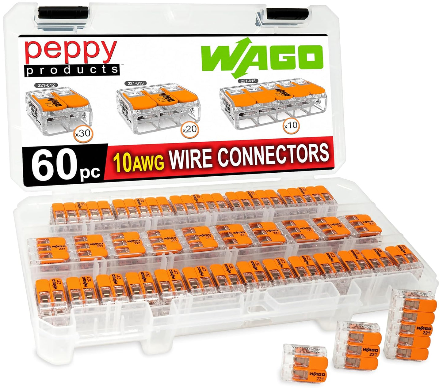 WAGO 221-61x Lever Nuts 60pc Kit for 10AWG Wire Connections