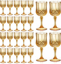 Vintage Amber 7oz Plastic Wine Glasses Set of 24 - Reusable Vintage