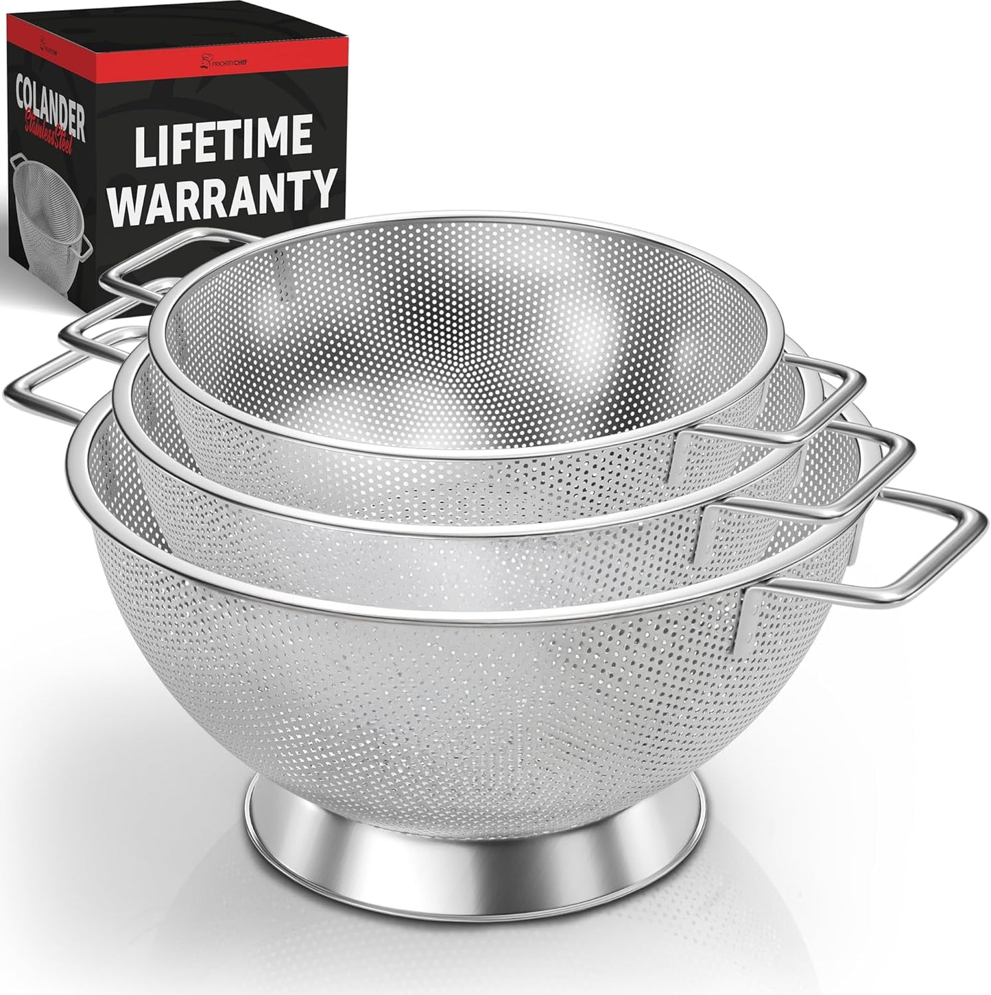 PriorityChef Premium Stainless Steel Colander for Fast Draining