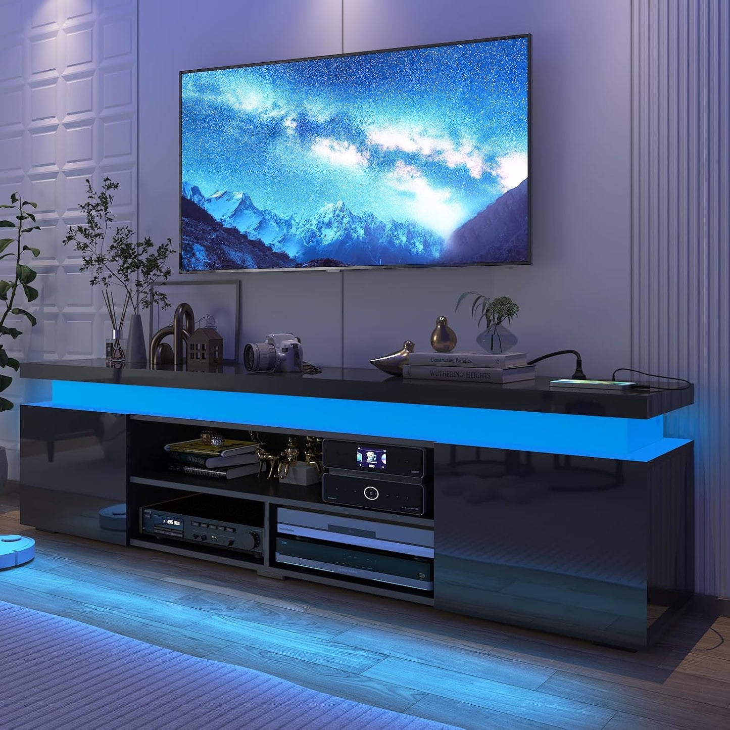 Modern 74 LED TV Stand with Power Outlet