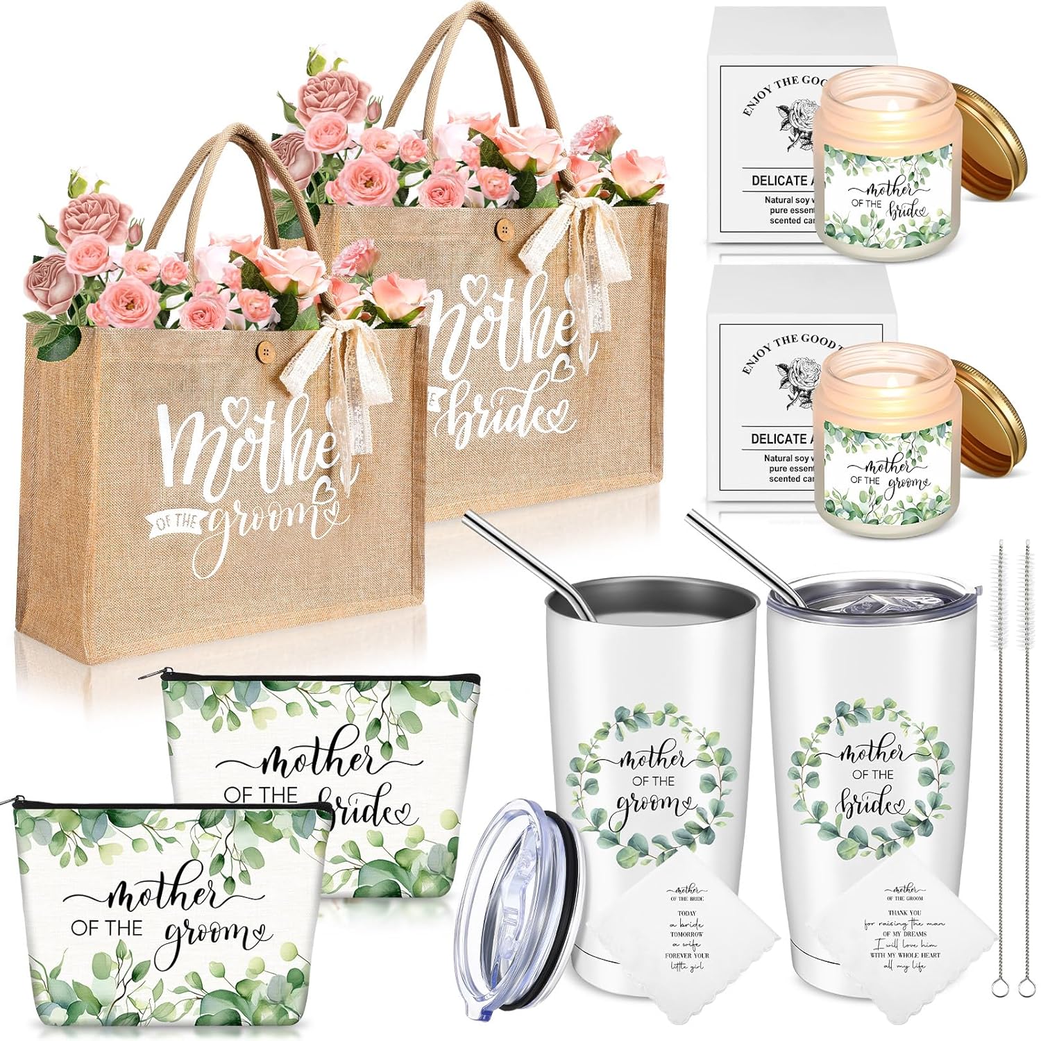 Mother of the Bride and Groom Gifts Set with Tumblers and Tote Bags