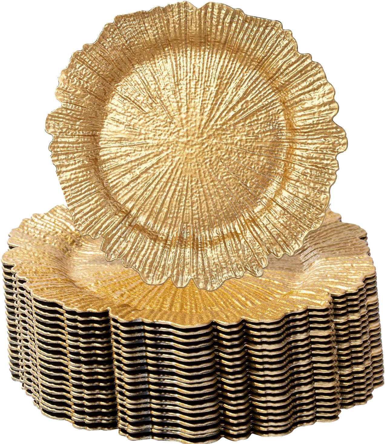 Set of 100 Elegant Charger Plates with Napkin Rings - Matte Reef Design - MDH