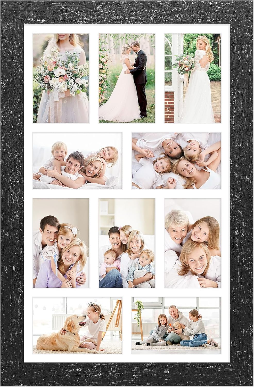 13x21 Picture Frame Collage for 10 Photos in Black Wood Grain