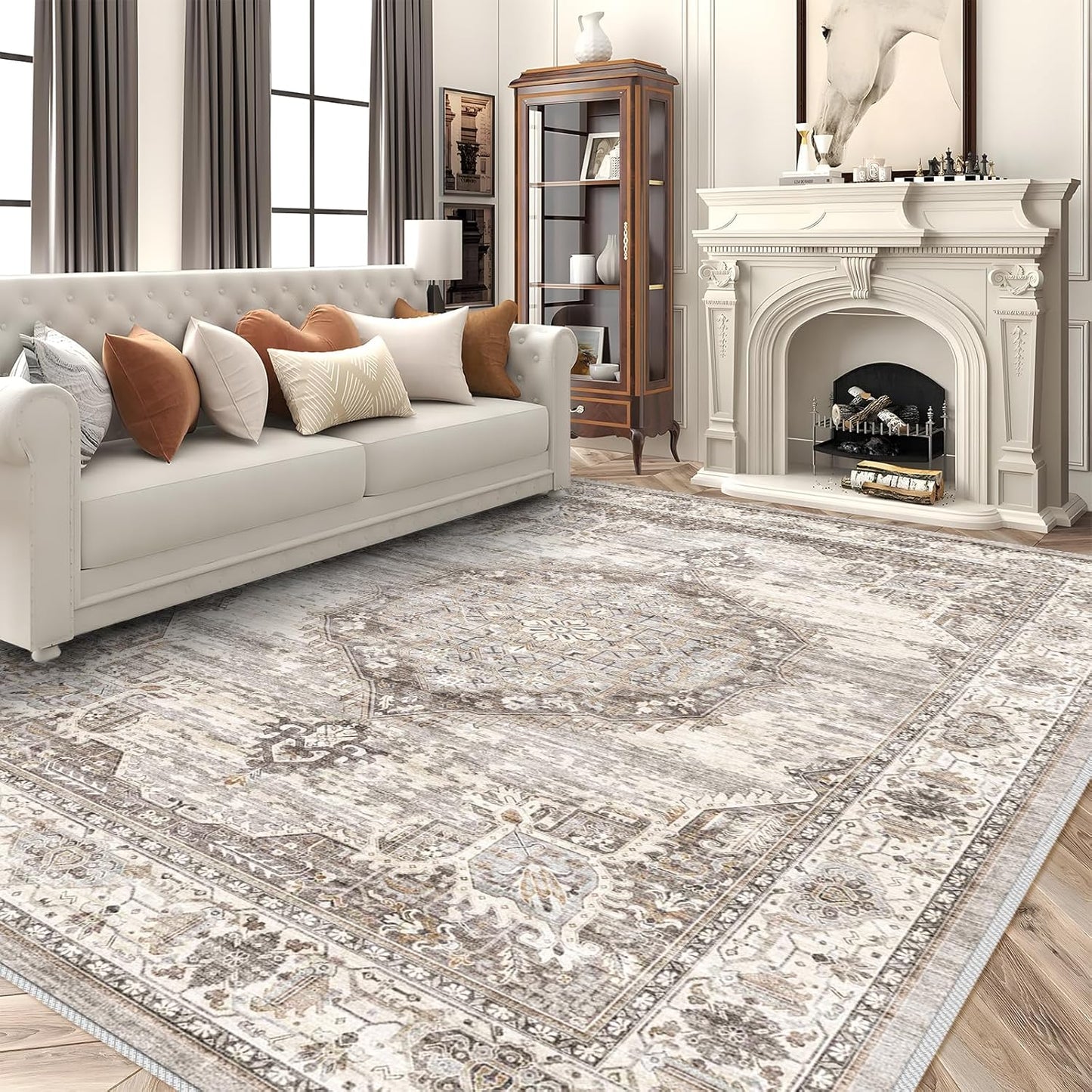 Vintage Distressed Area Rug 9x12: Soft, Washable, Waterproof