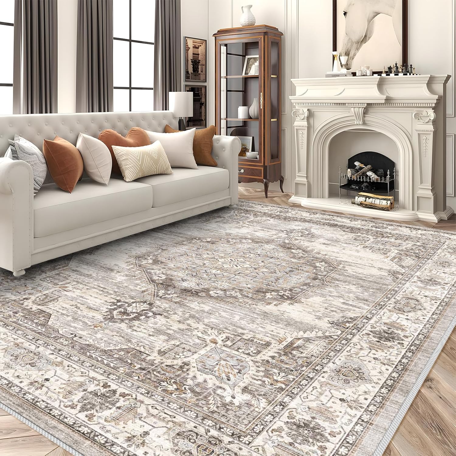 Vintage Distressed Area Rug 9x12: Soft, Washable, Waterproof