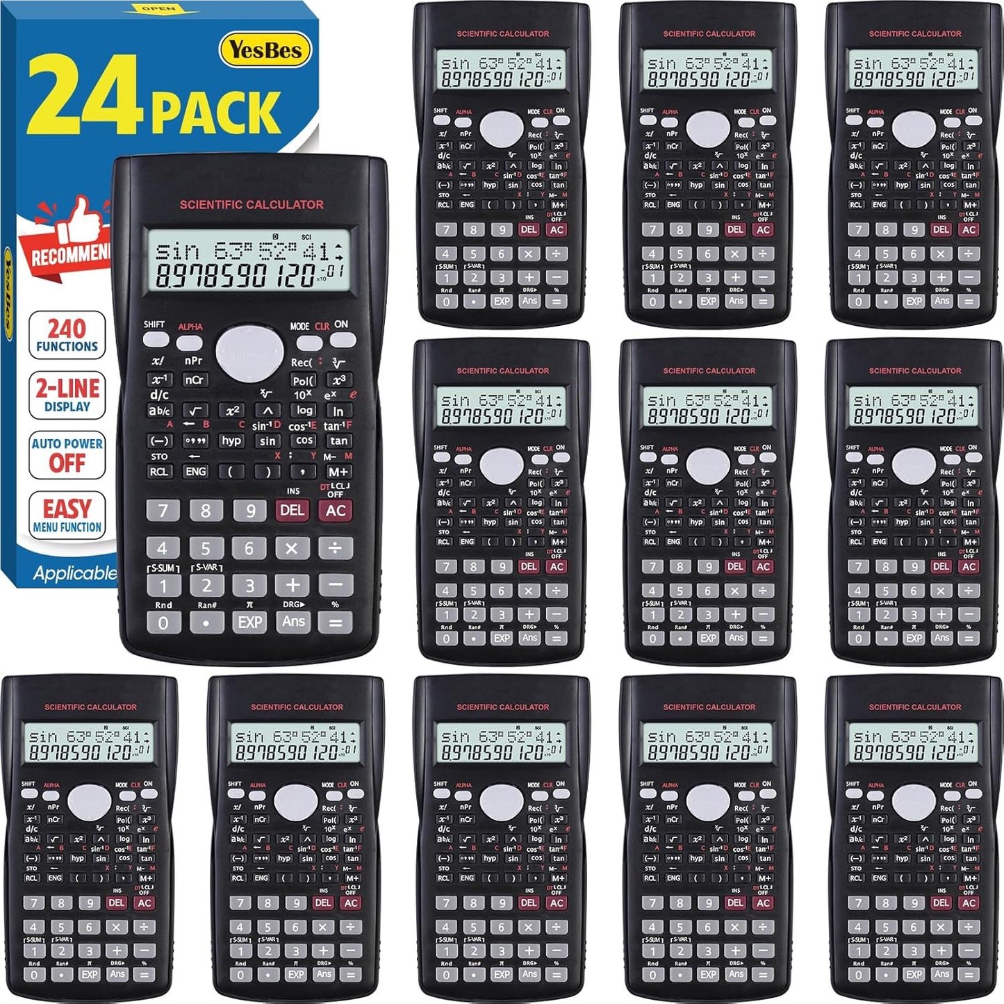 24 Pack Scientific Calculators for Students with Large Display
