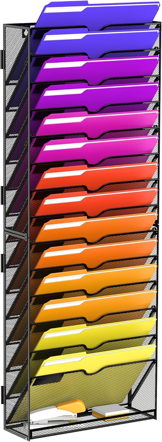 15-Tier Wall File Organizer for Papers and Magazines, Black