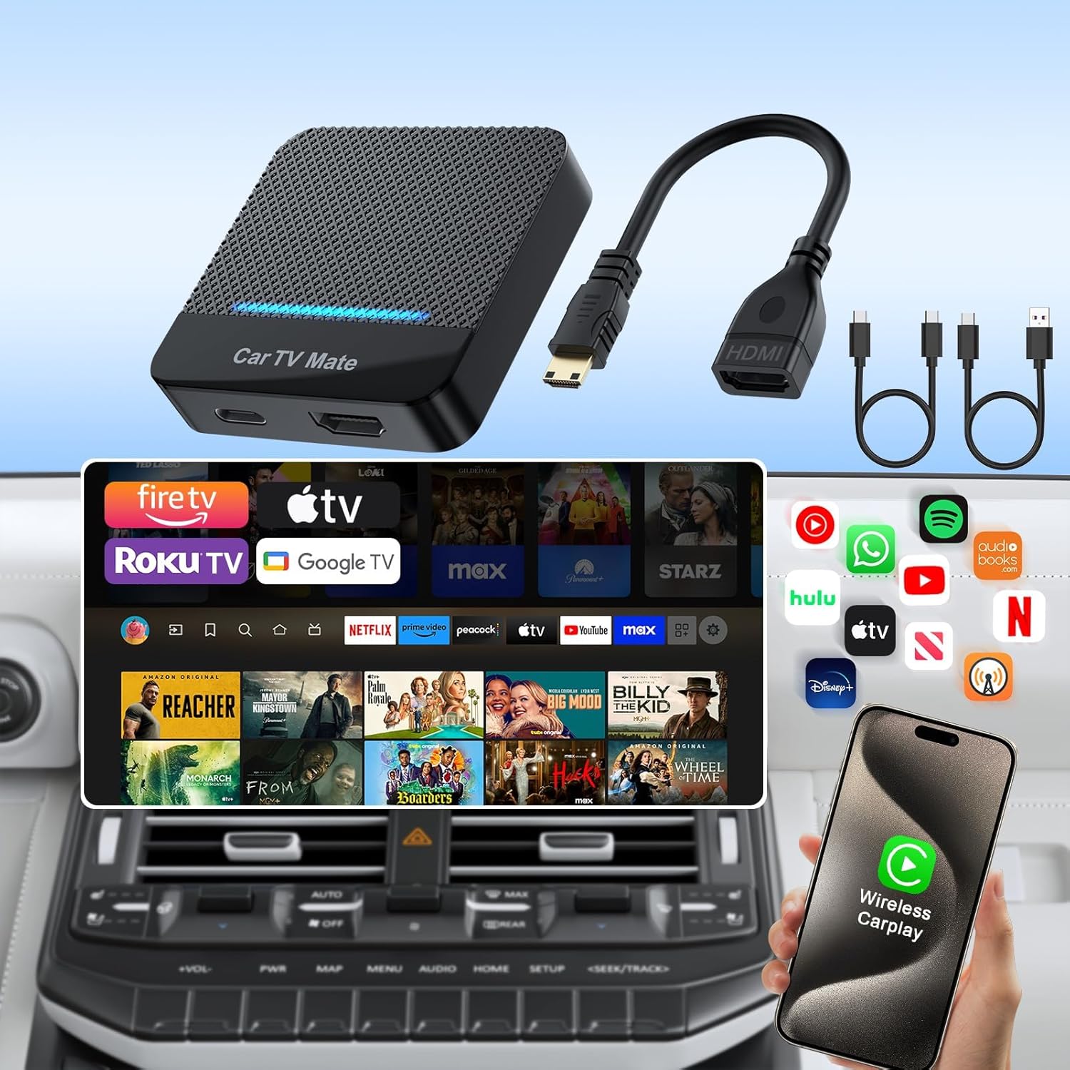 Car TV Mate 2025 Wireless CarPlay Adapter for In-Car Entertainment