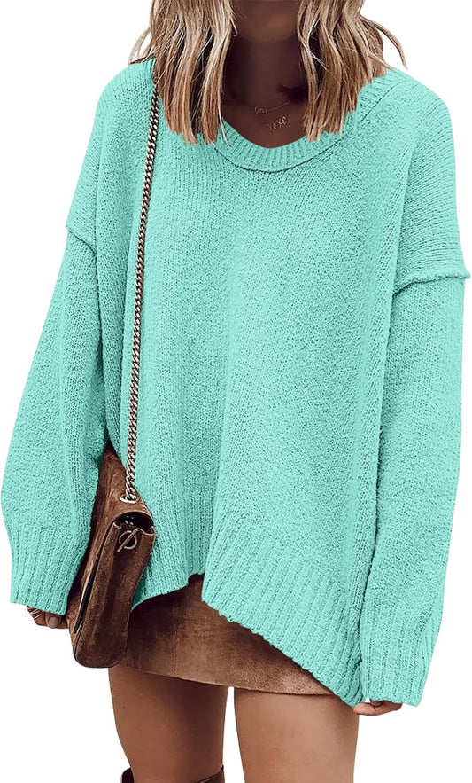 Oversized Casual Loose Slouchy V Neck Batwing Pullover Sweater