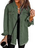 Vetinee Womens Oversized Denim Shacket - Frayed Hem Button Up