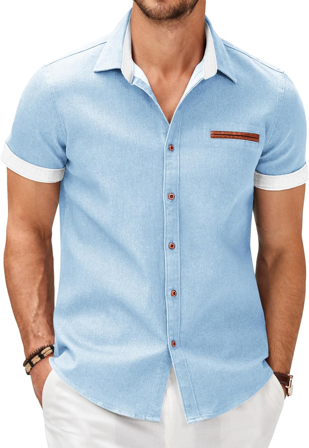 COOFANDY Men's Casual Cotton Short Sleeve Button Down Shirt