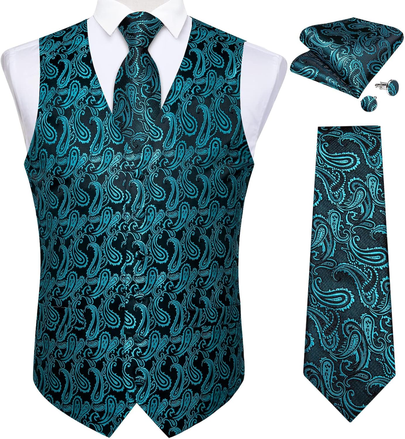 DiBanGu Mens Vest and Tie Set for Formal Occasions and Weddings