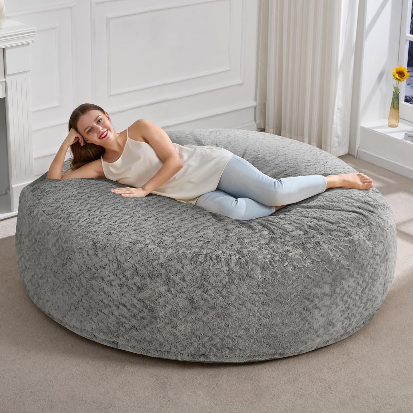 Hobestluk 6ft Bean Bag Chair for Adults - Cozy Plush Grey