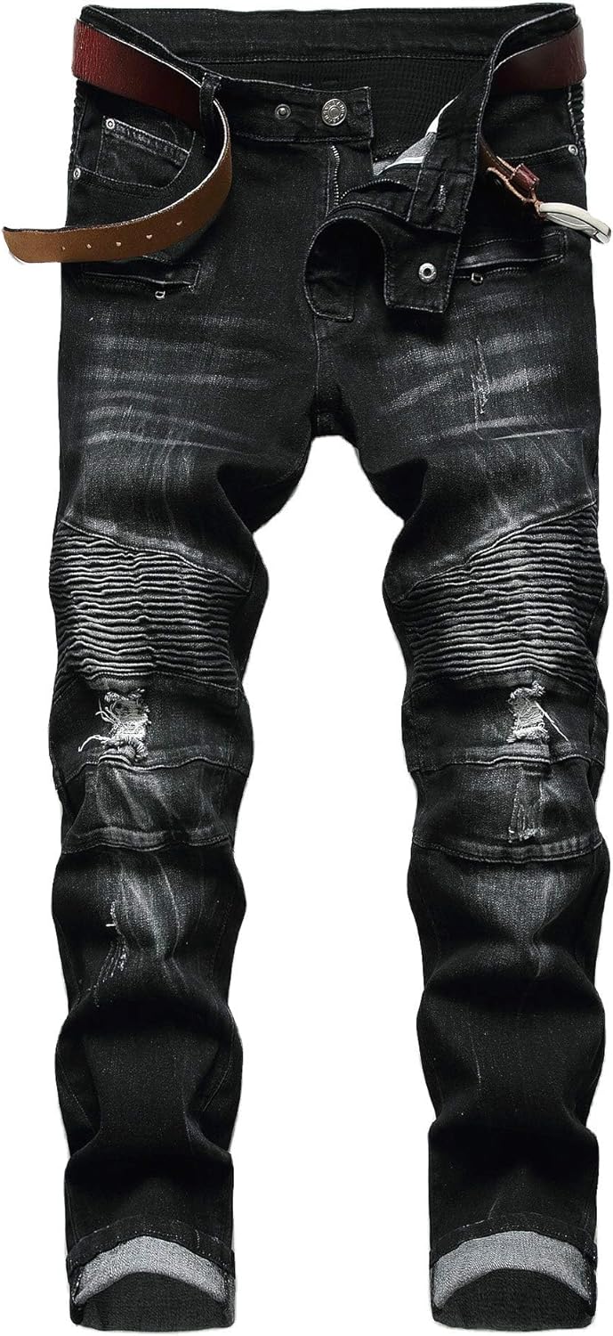 AITITIA Men's Biker Zipper Deco Washed Straight Fit Jeans Review