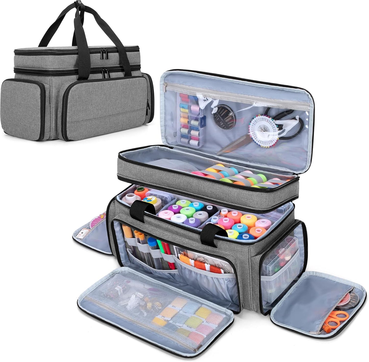 LUXJA Large 2 Layers Sewing Organizer Bag for Supplies Storage