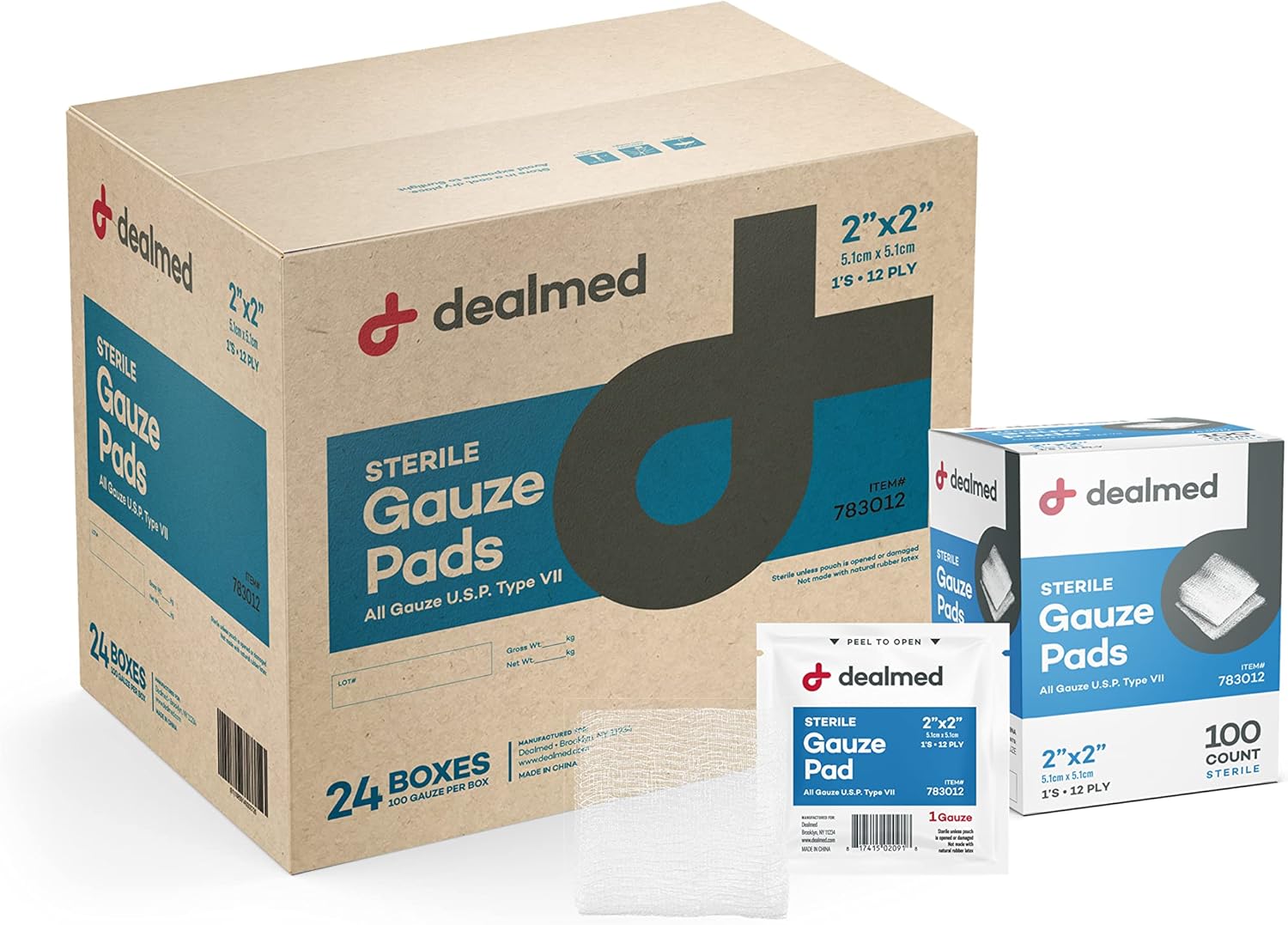 Dealmed 2 x 2 Sterile Gauze Pads for Wound Care and First Aid