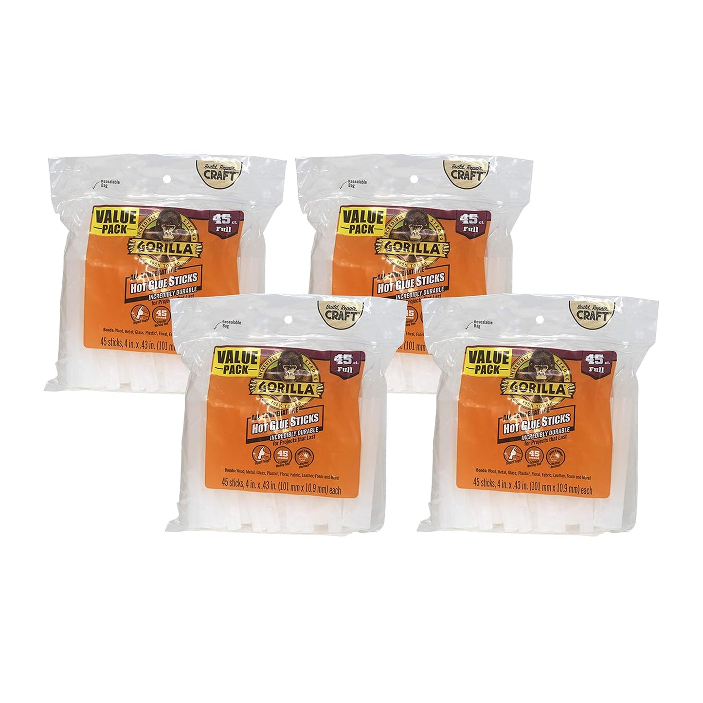 Gorilla Hot Glue Sticks for All Temperatures - 45 Count Pack