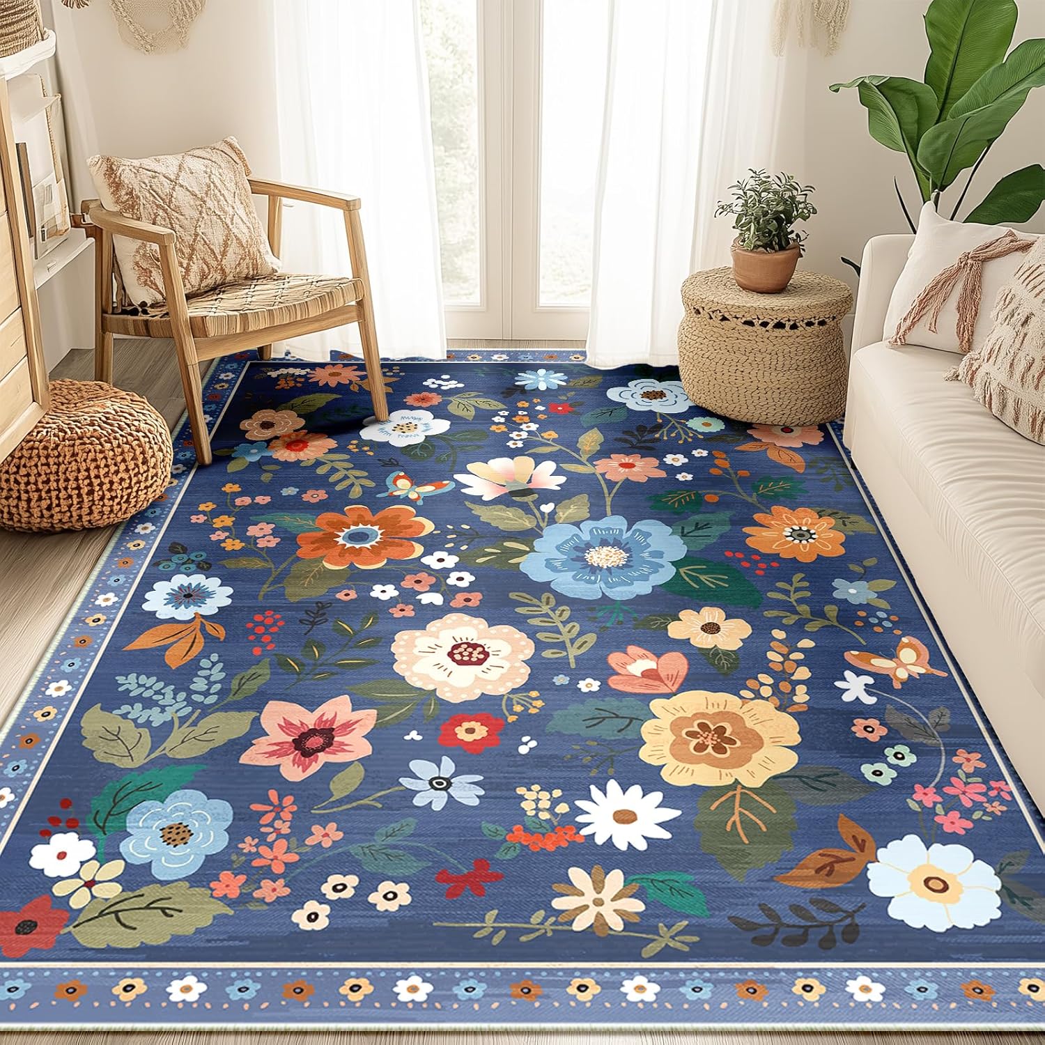 Floral 5x7 Area Rug Soft Print Boho Carpet Non Slip Doormat