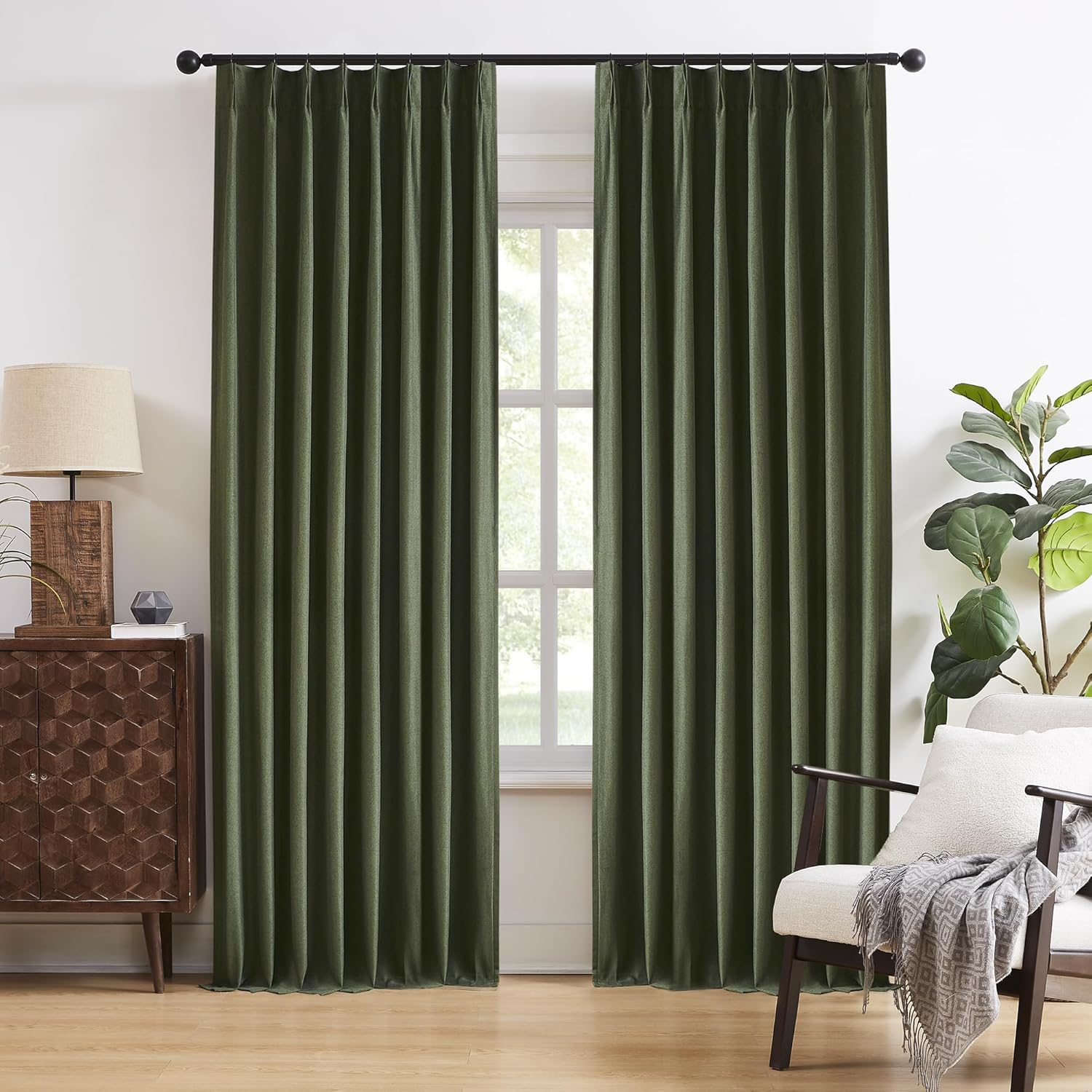 DUALIFE 92 Inch Curtains & Drapes Olive Dark Green for Home