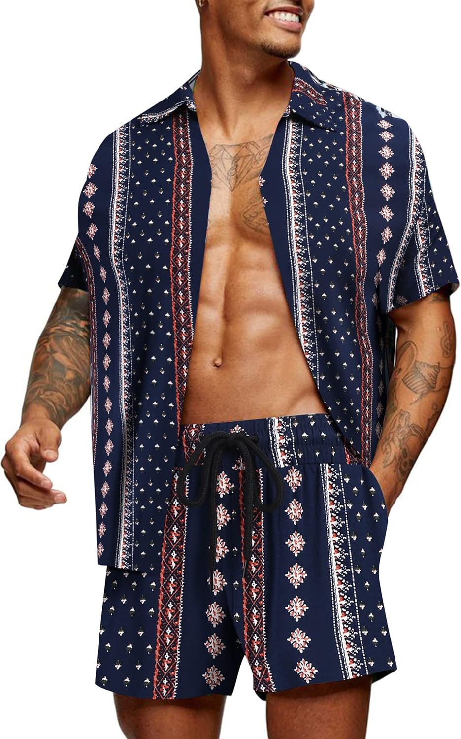 COOFANDY Men's Hawaiian Matching Set for Summer Beach Fun
