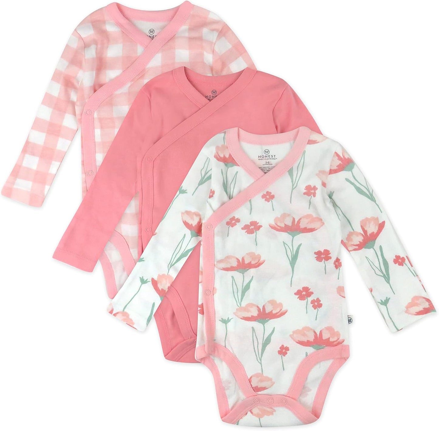 HonestBaby 3-Pack Long Sleeve Side-Snap Kimono Bodysuits