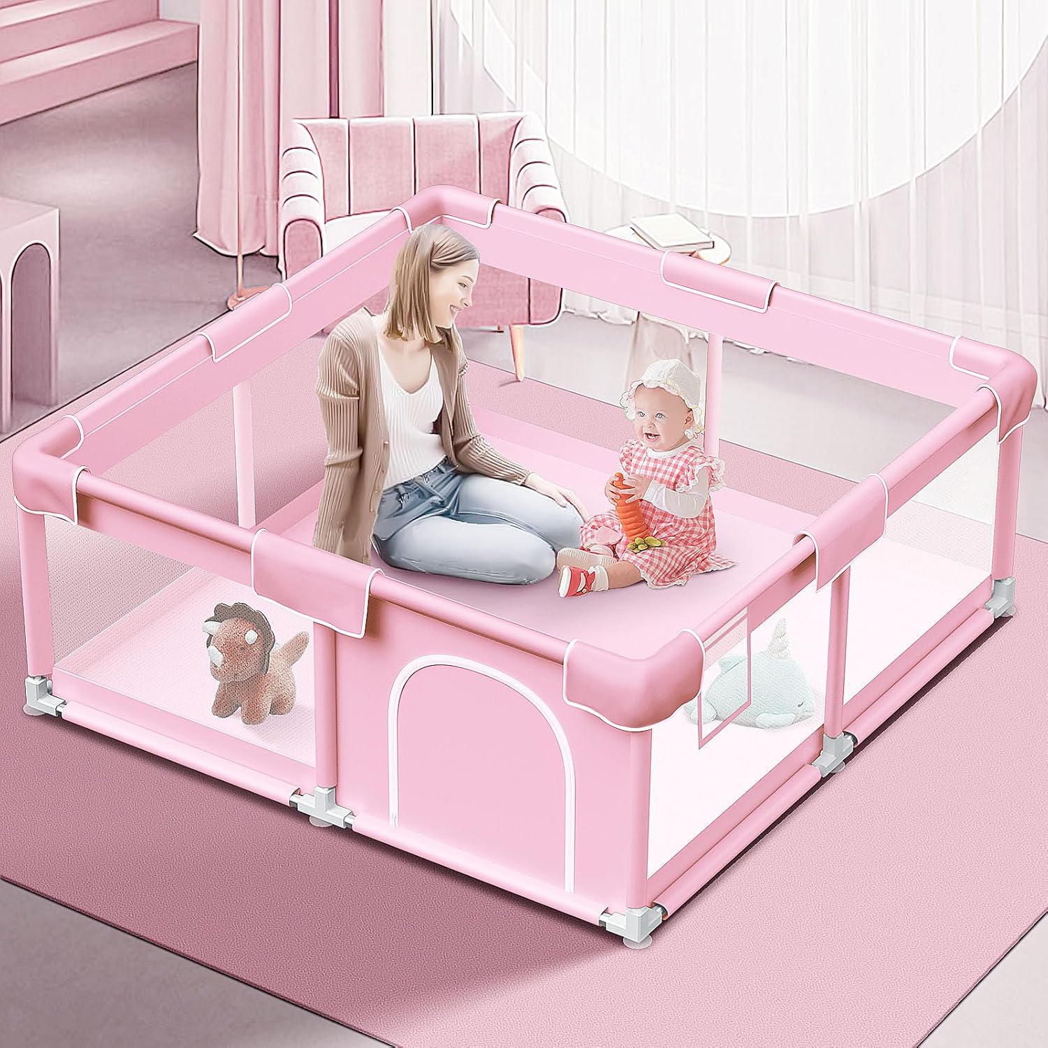 Jaobeem Pink Baby Playpen: Safe & Stylish 50x50 Inches