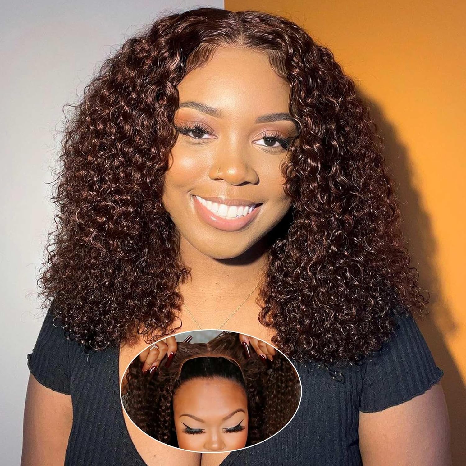 Curly BOB Wig Human Hair 16 Inch Deep Wave for Black Women