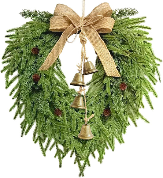 Faux Christmas Norfolk Pine Wreath with Rustic Iron Bells