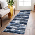 Modern Abstract Runner Rug 2x6 Navy Blue - Washable Hallway Runner