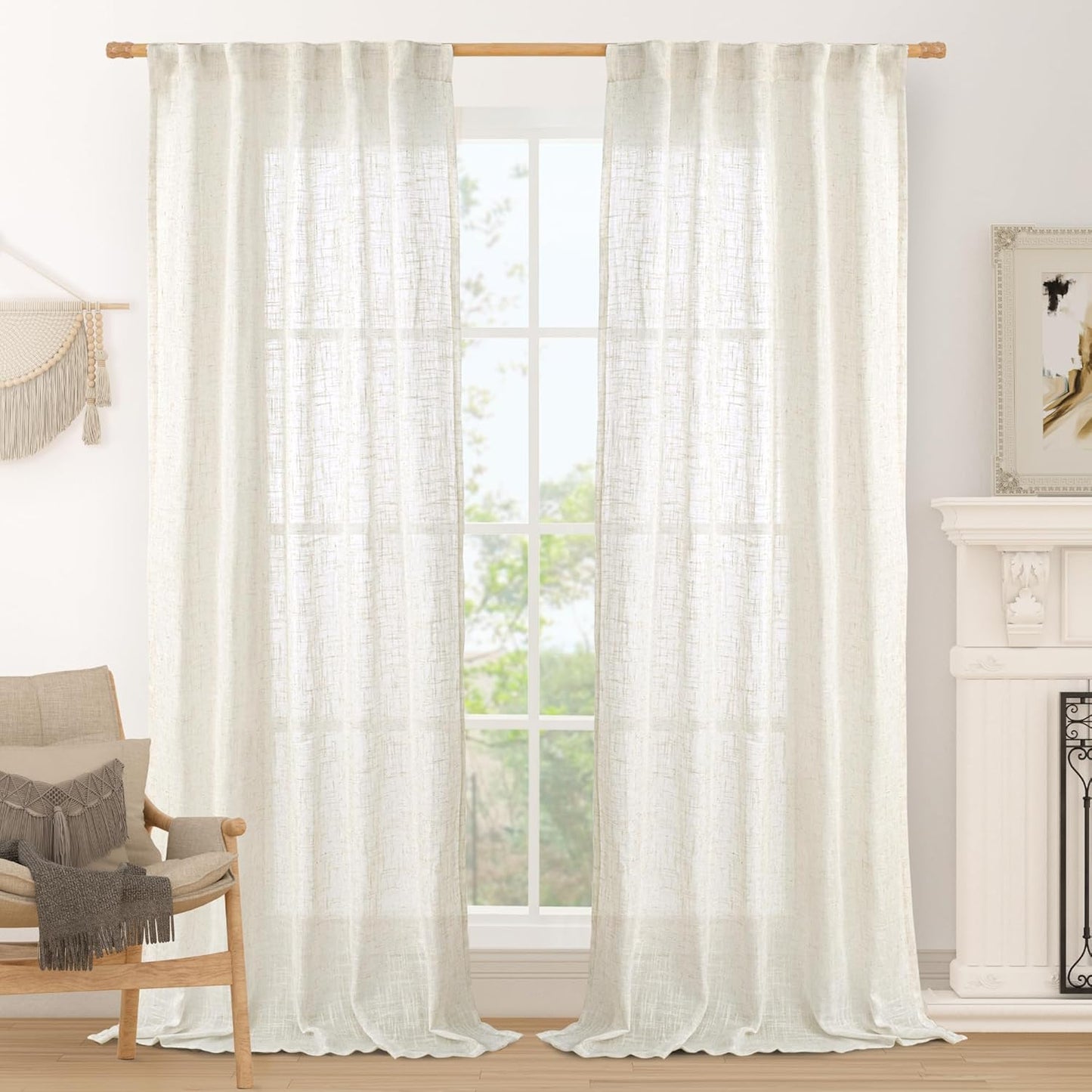 LAMIT Cream Linen Curtains for Living Room, 84 inch Length