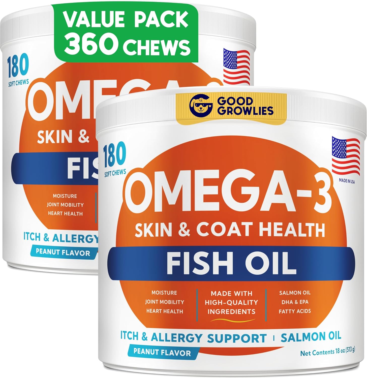 Omega 3 Fish Oil for Dogs - Skin and Coat Chews for Relief