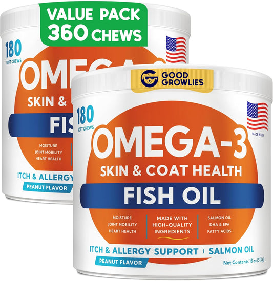 Omega 3 Fish Oil for Dogs - Skin and Coat Chews for Relief