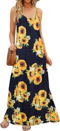 Supnier Women's Summer Maxi Dress with Pockets - Flowy Boho V-Neck
