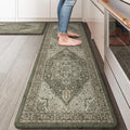 Dark Green Kitchen Mats Set of 2 - Cushioned Anti Fatigue Rugs
