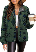 Zeagoo Cozy Fleece Jacket Western Aztec Print Snap Button Coat - Warm