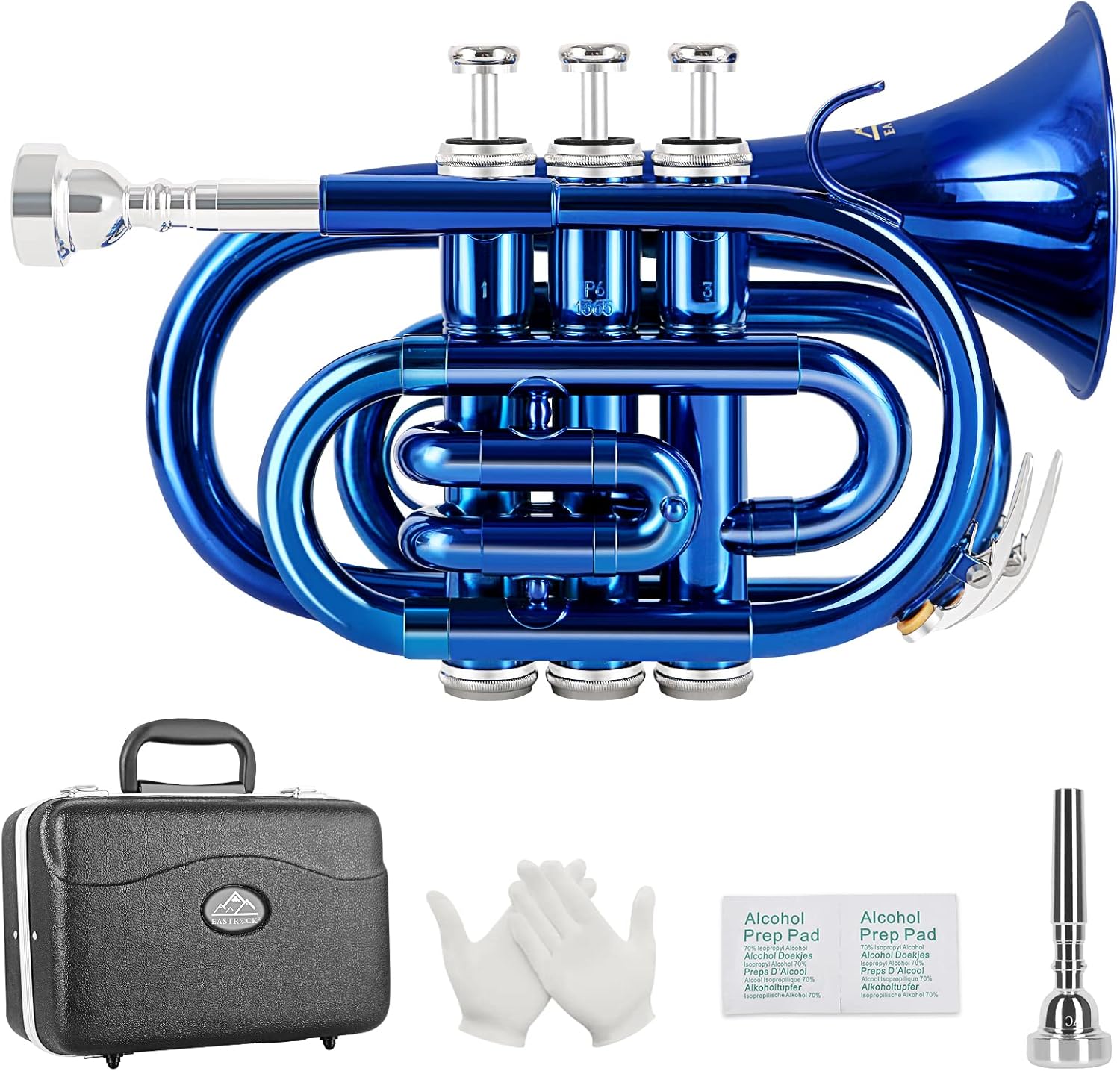 EASTROCK Pocket Trumpet Bb Brass with Case and Accessories