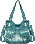 Large Washed Leather Women's Handbag - Double Zipper Tote