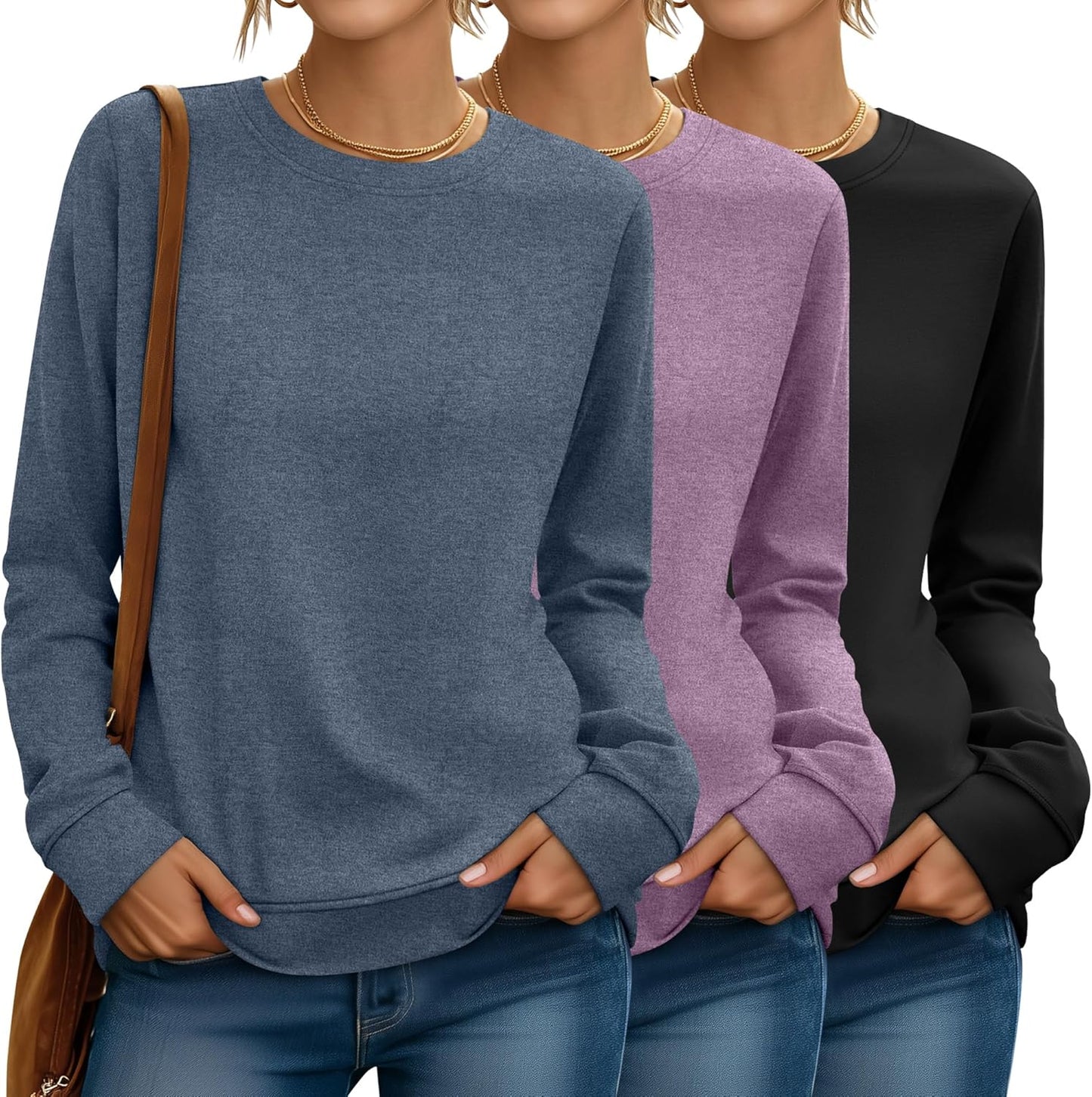 Riyiper 3 Pack Women's Long Sleeve Sweatshirts for Fall Style