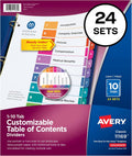 Avery 10 Tab Dividers for 3 Ring Binders - Multicolor 24 Sets