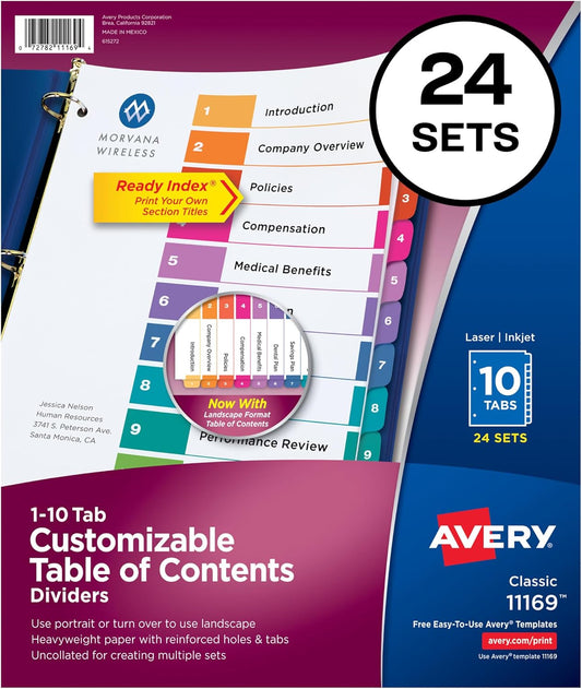 Avery 10 Tab Dividers with Customizable Table of Contents for Binders