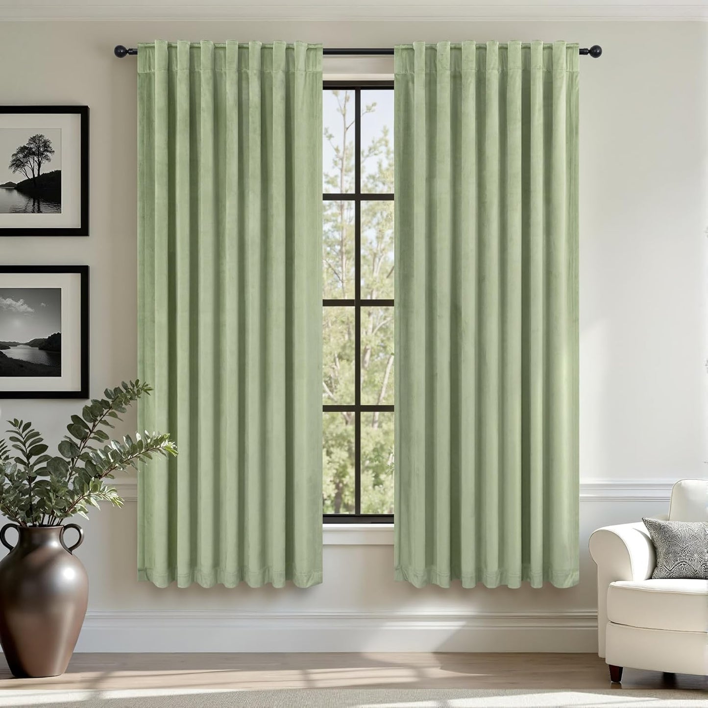 Sage Green Velvet Curtains for Bedroom and Living Room Decor