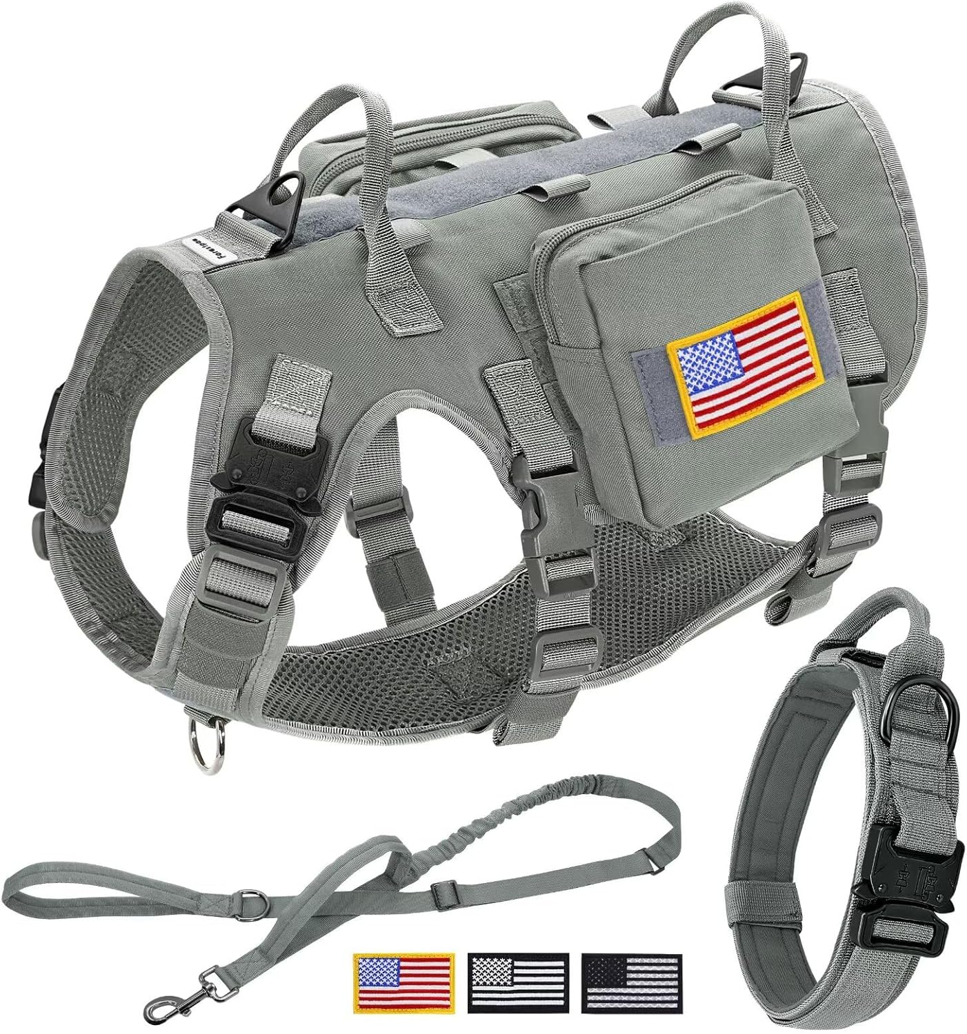 Tactical Dog Harness for Large Dogs with Bungee Leash Set